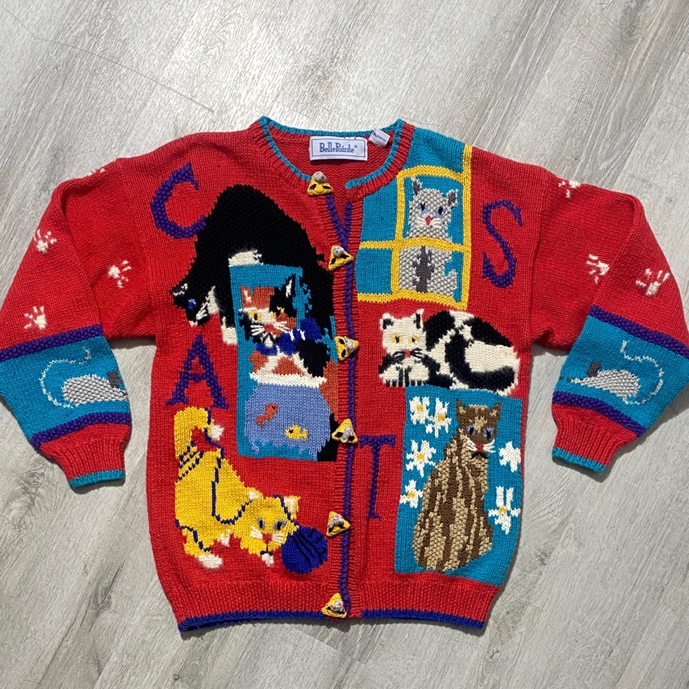 Vintage Belle Point Cat Knit Cardigan